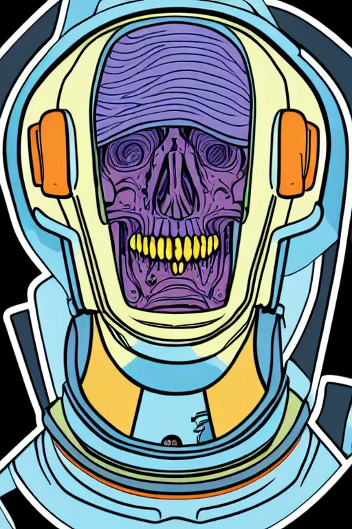 Image similar to portrait of a astronaut skeletor, art by steve simpson, sticker, colorful, illustration, highly detailed, simple, smooth and clean vector curves, no jagged lines, vector art, smooth