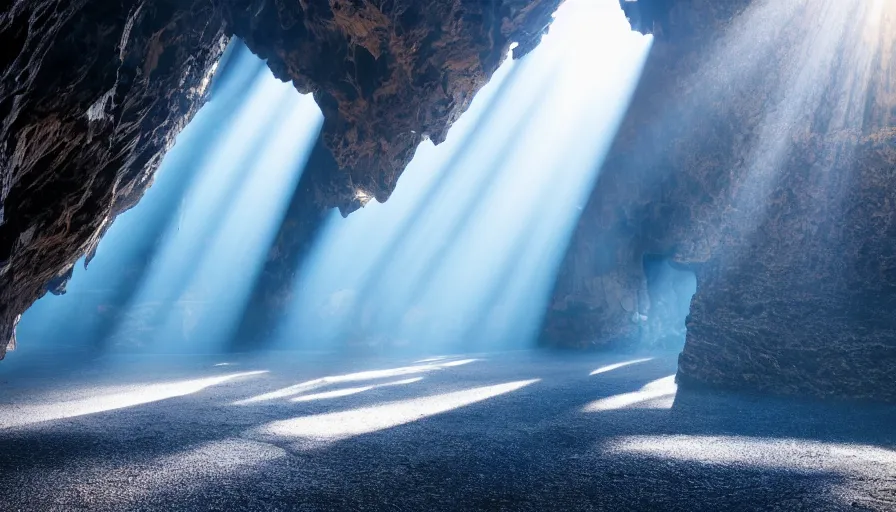 Prompt: Blue cave during the day ,god rays, incredible lighting, 4k photography award winning,