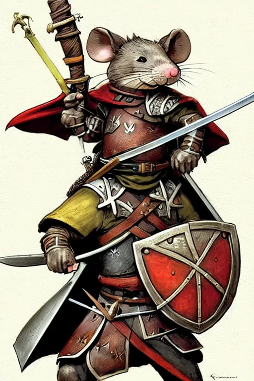 Image similar to a heroic mouse knight with sword and shield, redwall, greg rutowski and jean baptiste monge, detailed, epic fantasy concept art