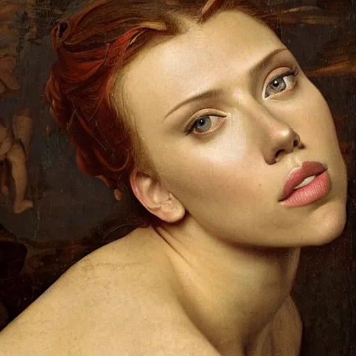 Prompt: a renaissance painting of Scarlett Johansson, epic, absolutely gorgeous, portrait