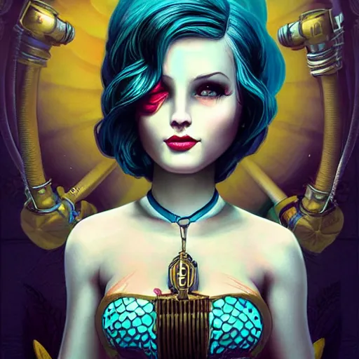 Image similar to BioShock mermaid portrait, Pixar style, by Tristan Eaton Stanley Artgerm and Tom Bagshaw.