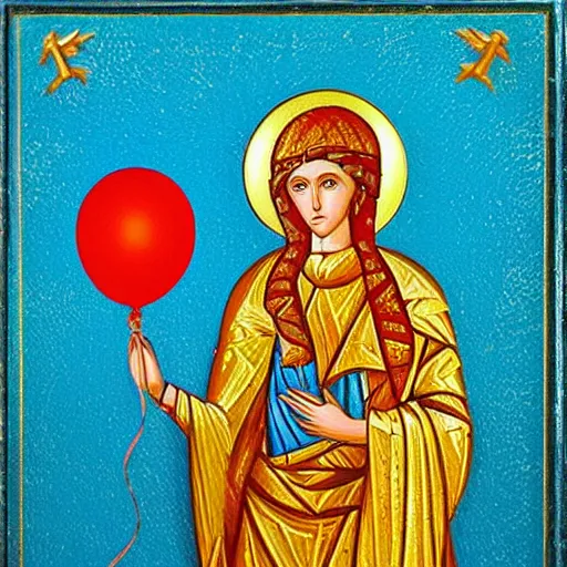 Prompt: the goddess of the balloon ascent, byzantine icon