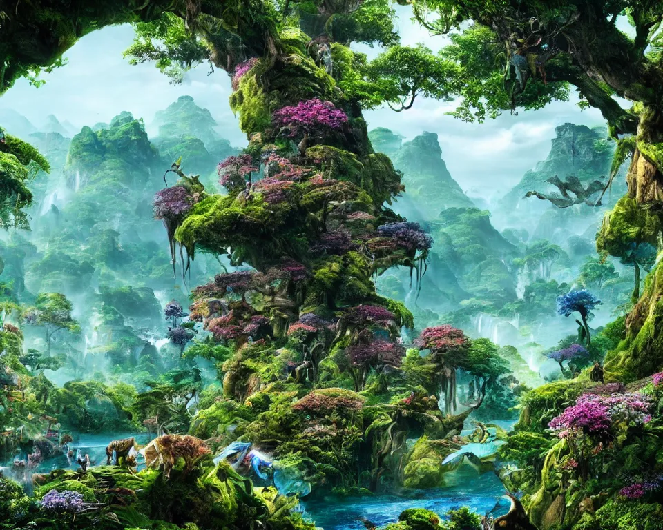 Image similar to the beastlands, avatar ( 2 0 0 9 ), lush landscape, jungle landscape, flowers