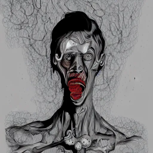 Prompt: uncanny digital art of a body horror human in the style of trevor henderson and junji ito