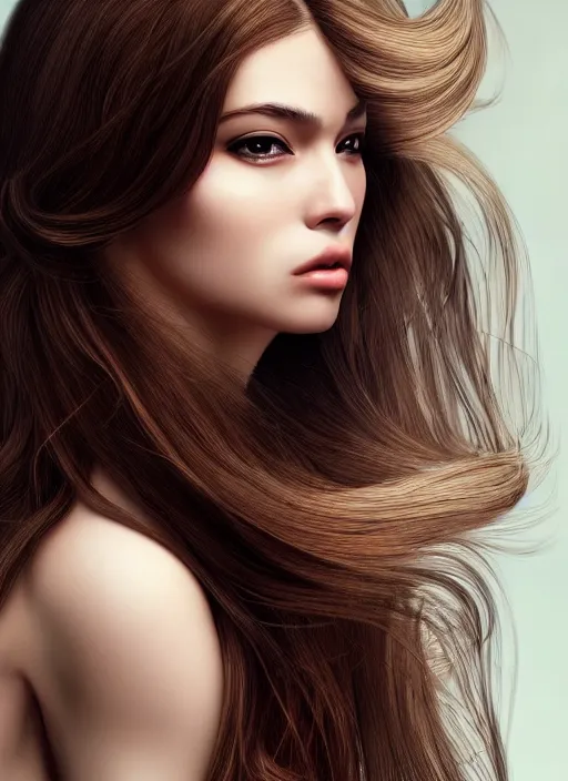 Image similar to a gorgeous female with long brown hair, photo by steven meisel, realistic, full body shot, wide angle, sharp focus, 8 k high definition, insanely detailed, intricate, elegant, art by stanley lau and artgerm, floating embers