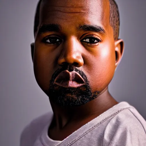 Image similar to the face of kanye west at 7 years old, portrait by julia cameron, chiaroscuro lighting, shallow depth of field, 8 0 mm, f 1. 8