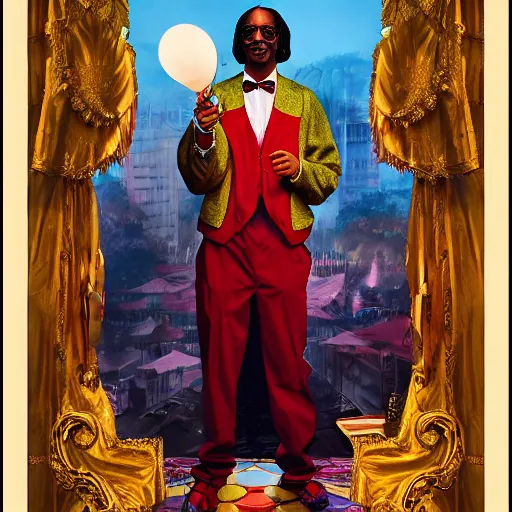 Prompt: snoop dogg as a circus clown juggling microphones, cinematic, volumetric lighting, f 8 aperture, cinematic eastman 5 3 8 4 film, photorealistic by greg rutkowski, by stanley artgerm, by alphonse mucha