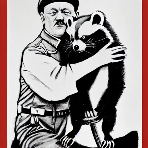 Prompt: hitler hugging a red panda, propaganda poster