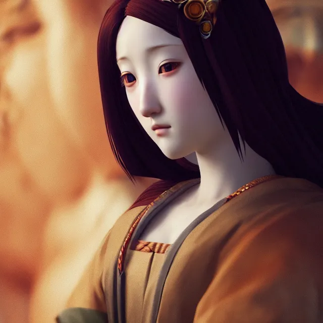 Prompt: perfectly centered close up portrait, anime goddess, candid photography, by leonardo da vinci, highly detailed, character concept, unreal engine 5