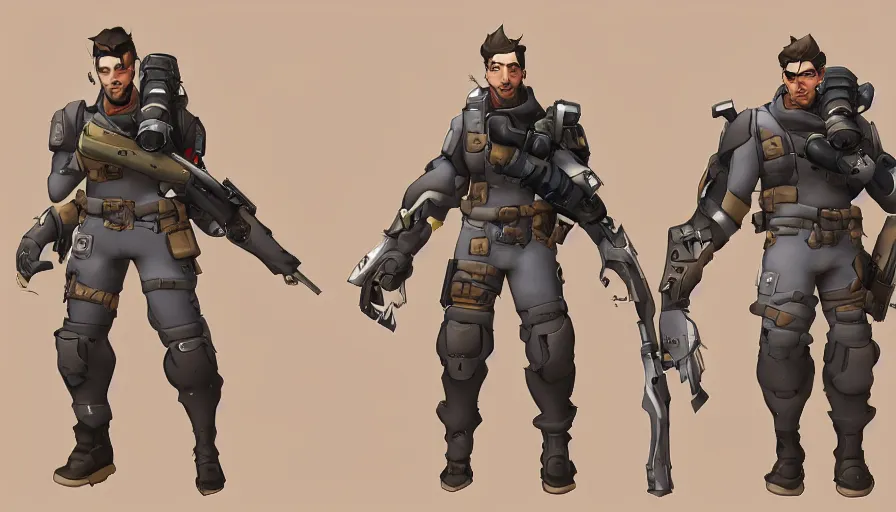 Prompt: Concept art for new Overwatch character: The Saboteur, French Special Ops, Short, Nimble, Sly, Silenced Pistol for Main Weapon, Uses Explosives, Charge Explosives, C4 Explosive, Roguish, Smoke Grenades, Dps, Martyrdom, Dark Humor, Widowmaker's former lover, Cursed, Immortal, Male, Rugged, Daggers, High-tech, Fast, Vanta Black and Light Green