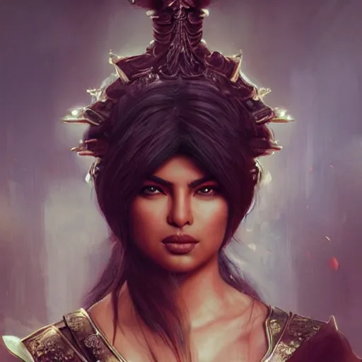 Image similar to portrait of muscular asian priyanka chopra, fantasy, intricate, elegant, highly detailed, digital painting, artstation, concept art, matte, sharp focus, illustration, octane render, unreal engine, art by aenaluck and roberto ferri and greg rutkowski, epic fantasy, digital painting