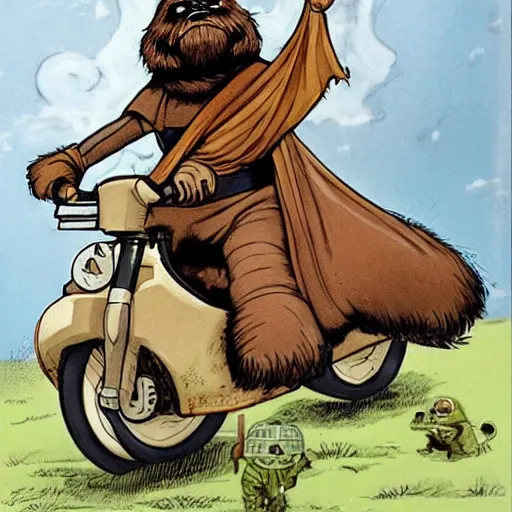 Image similar to Admiral Akbar as Princess Leia riding an Ewok