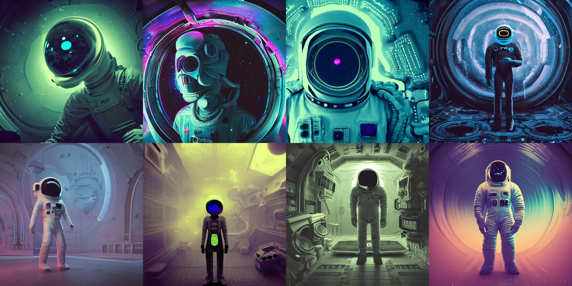 Image similar to creepy astronaut, cosmic horror, abstract, ghostly, arcade, duotone, poltergeist, lets get weird, intricate, elegant, highly detailed, smooth, sharp focus, unreal engine 5, raytracing, in the style of beeple and mike winkelmann, ultraviolet colors,