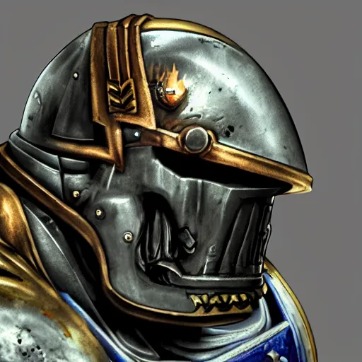 Prompt: warhammer space marine, scary helmet, terrifying, grimdark, horror, war, photorealistic, front view, symmetrical, artstation, dark souls style