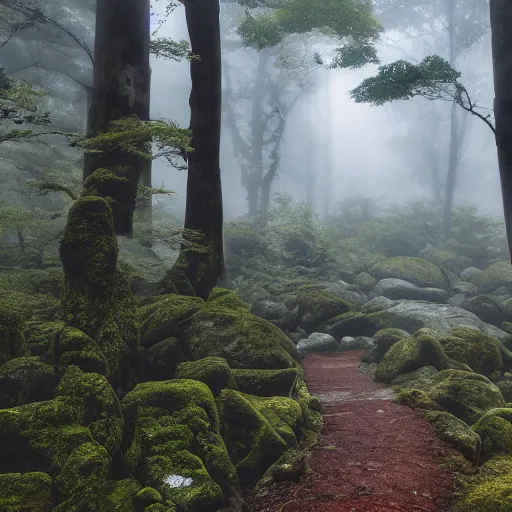 Prompt: Yakushima Forest Eerie Japan Early morning