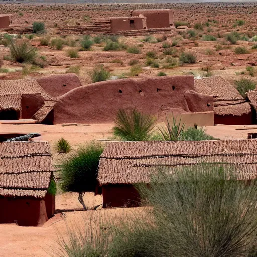 Prompt: a village of mud and bricks houses, adobe houses, in the arizona desert. Trending on 500px