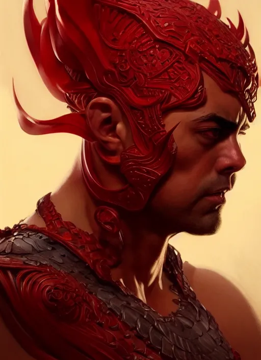 Image similar to portrait of aggressive xavi hernandez, d & d, muscular! red, fantasy, intricate, elegant, highly detailed, digital painting, artstation, concept art, smooth, sharp focus, illustration, art by artgerm and greg rutkowski and alphonse mucha