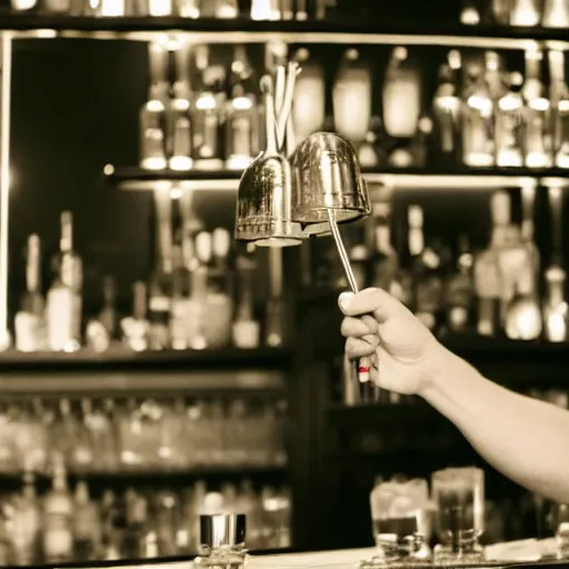 Prompt: a photo of bartender juggling drinks in an art-deco bar