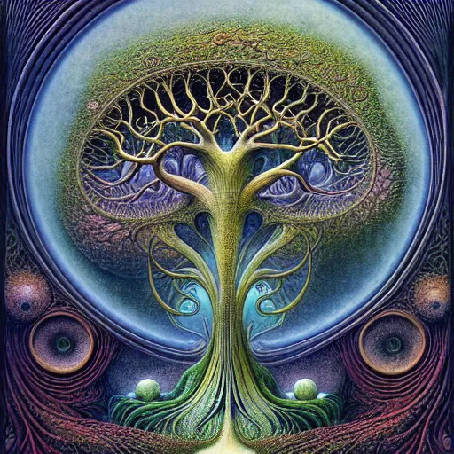 Image similar to tree of life by roger dean and andrew ferez, art forms of nature by ernst haeckel, divine chaos engine, symbolist, visionary, art nouveau, botanical fractal structures, organic, detailed, realistic, surreality