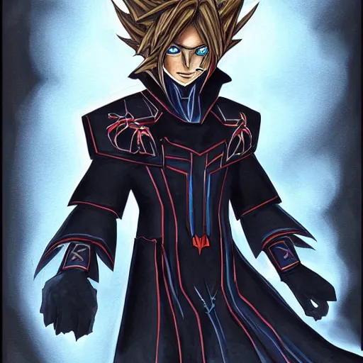 Image similar to Dark Vladimir Putin Spidermage, concept art of Yu-Gi-Oh card Style. By Akira Yamaoka, Pixiv