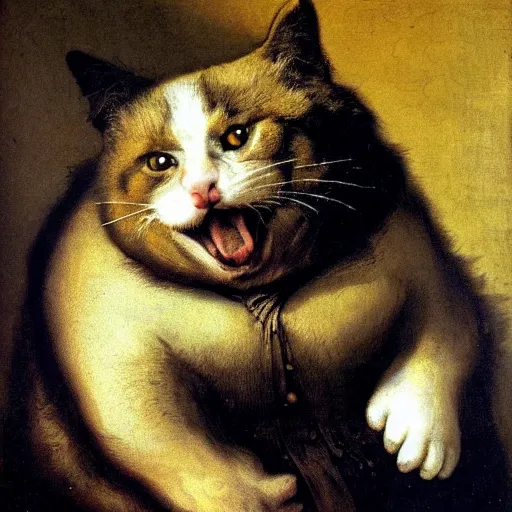 Prompt: smiling ((fat)) cat by Rembrandt