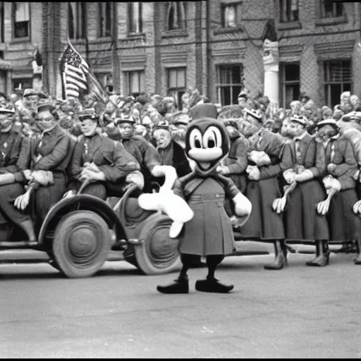 Prompt: historic colorized photograph of donald duck at a nazi parade in 1 9 3 6