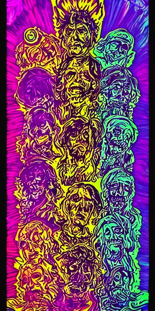 Image similar to a psychedelic black-light poster for a little band I like to call... the Grateful Dead!