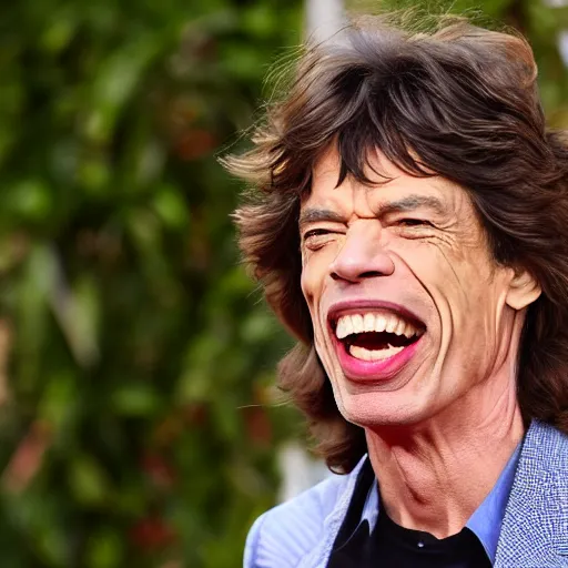 Prompt: mick jagger laughing angrily at the camera