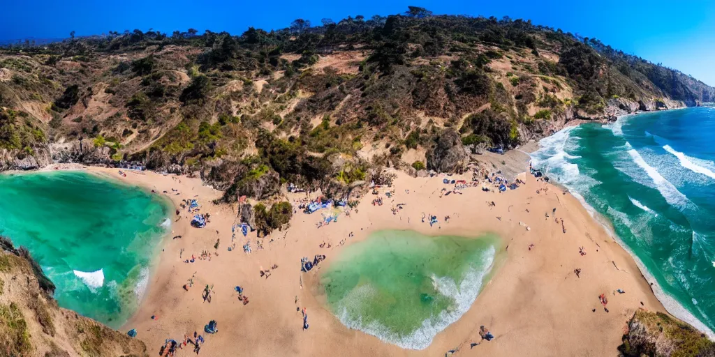 Prompt: 3 6 0 panorama of a california beach