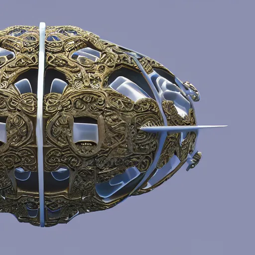 Prompt: complex ornate floating abstract 3 d object in frontal view ultra rendered extreme realism and detail, 8 k, highly detailed, realistic, procedurally generated, pbr, oktane render, biomorphic,