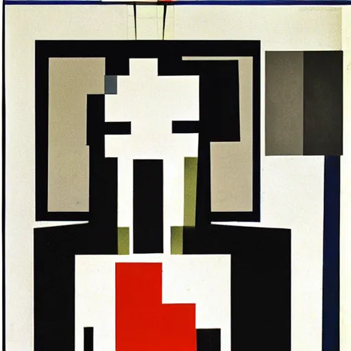 Prompt: Geometrical suprematist art of Margaret Thatcher, by El Lissitzky