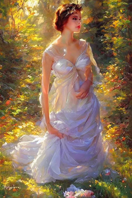 Prompt: a beauty portrait in a forest of light! and mystery, art by konstantin razumov