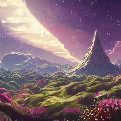 Image similar to #art #hyperreal #intricate interstellar-botw-studio-ghibli-moment, [32k hd]^10