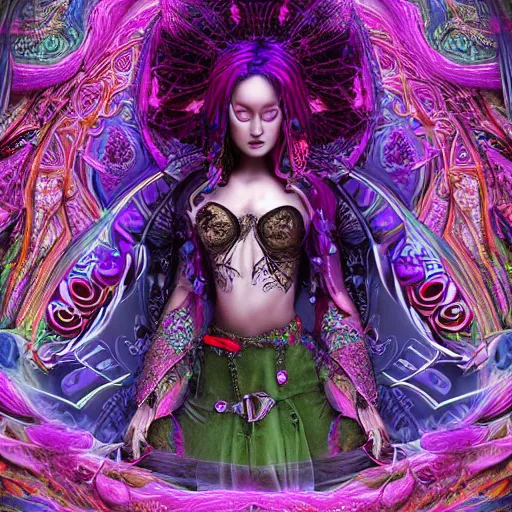 Image similar to psychadelic witch, hyper detailed, flowing psychadelic background intricate and detailed, ornate 8 k gorgeous intricate detailed, octane render