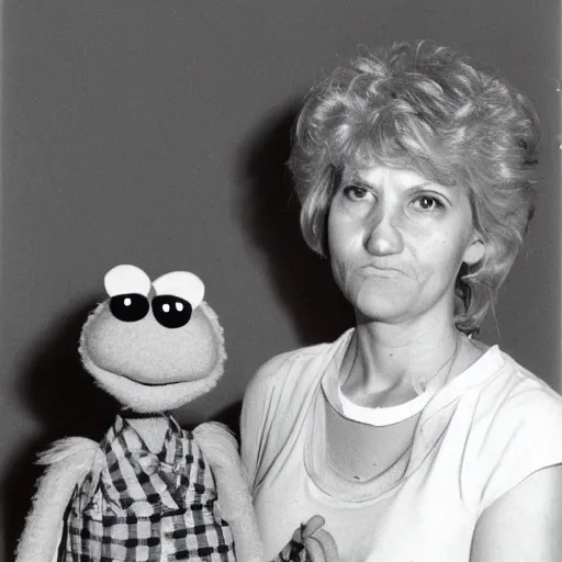 Image similar to photograph of My mom, as a muppet looking, very disappointed in me, as a muppet (1983)