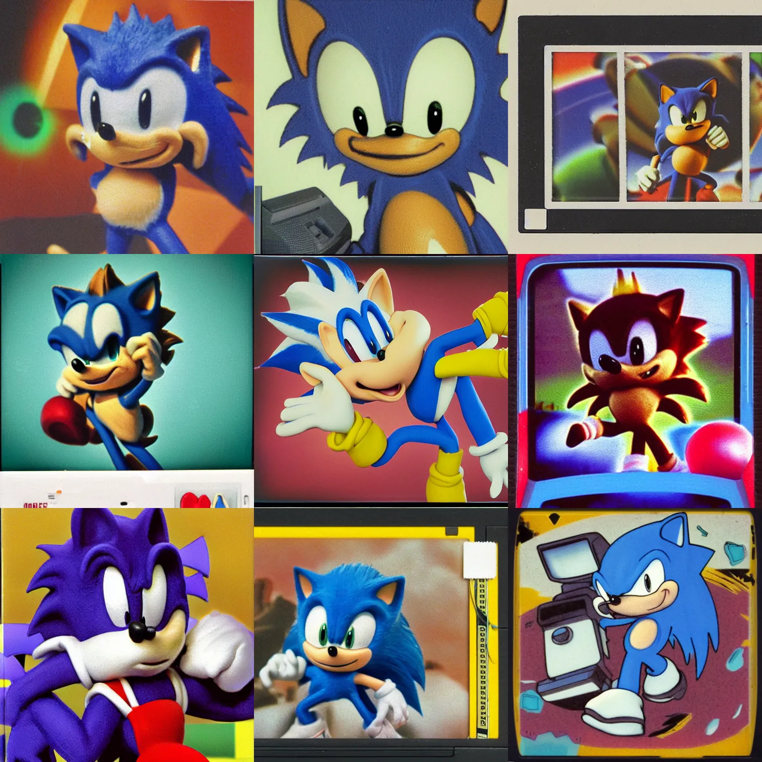 Prompt: polaroid closeup sonic the hedgehog dreaming of puffy portrait colossal claymation shpongle james gurney scifi matte painting landscape of a surreal acid, sonic the hedgehog retro moulded domineering craven chubby soggy roomy noxious fluttering checkerboard background 1 9 8 0 s 1 9 8 2 sega genesis video game album cover