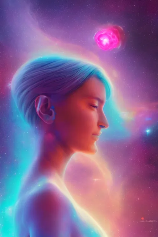 Image similar to A beautiful portrait of female cosmic being with a nebula as its body by Beeple, 8K, UHD , Trending on artstation.