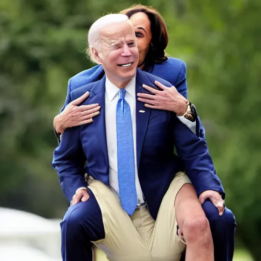 Prompt: biden getting a piggyback ride from kamala harris