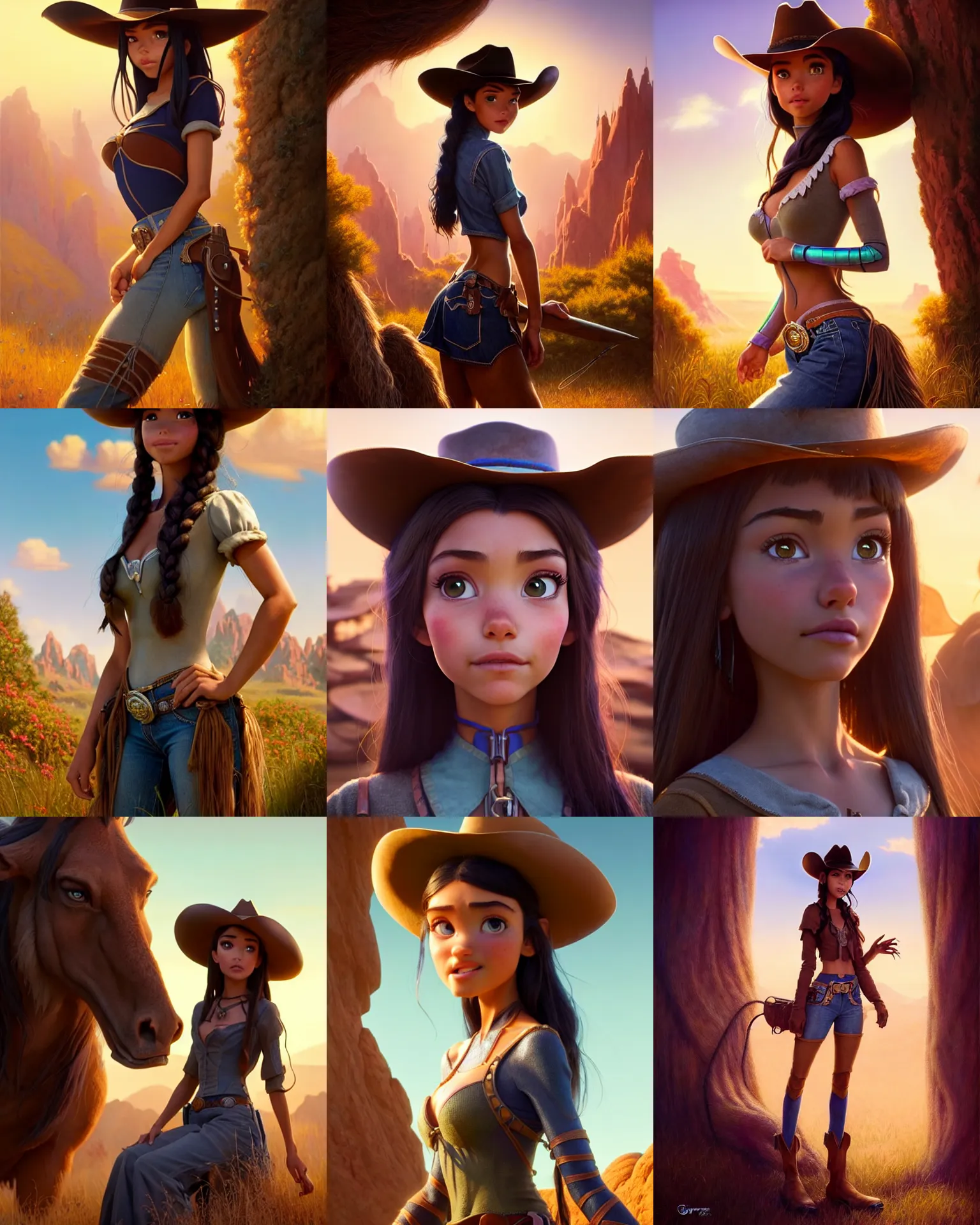 Prompt: weta disney pixar movie still portrait photo of madison beer : : as cowgirl woman by pixar : : by weta, greg rutkowski, wlop, ilya kuvshinov, rossdraws, artgerm, marvel, maxim magazine cover, gogo dancer, unreal engine, sweaty, iridescent, bright morning, anime, liosh, mucha : :