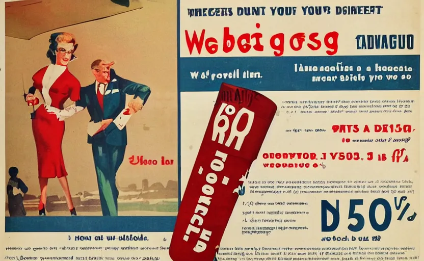 Prompt: design your website advertisement, poster 5 0 s, flat