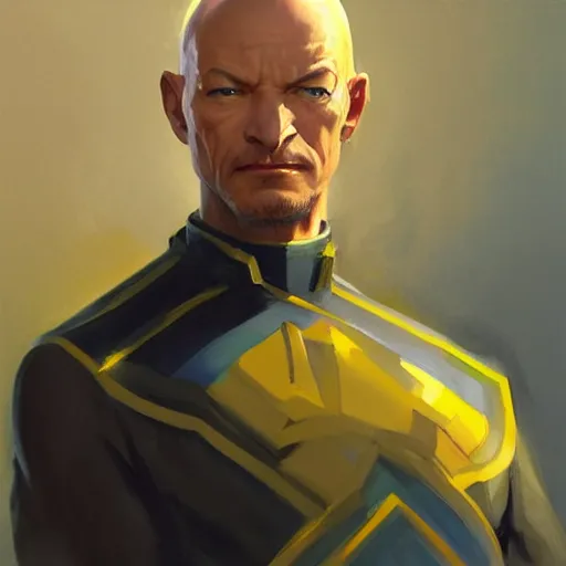 Image similar to Greg Manchess portrait painting of Professor Xavier as Overwatch character, medium shot, asymmetrical, profile picture, Organic Painting, sunny day, Matte Painting, bold shapes, hard edges, street art, trending on artstation, by Huang Guangjian and Gil Elvgren and Sachin Teng