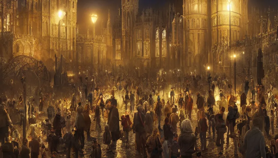 Image similar to neo - gothic london's zoo with crowded place at night, clear, clean, lights, hyperdetailed, artstation, cgsociety, 8 k