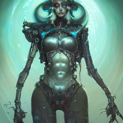 Image similar to portrait of a beautiful cybernetic witch, cyberpunk concept art by pete mohrbacher and seb mckinnon and beksinski and josan gonzales, digital art, highly detailed, intricate, sci-fi, sharp focus, Trending on Artstation HQ, deviantart, unreal engine 5, 4K UHD image