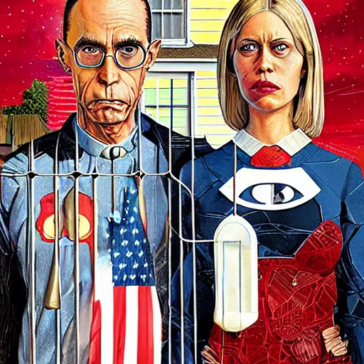 Image similar to American Gothic, by MARVEL comics and Sandra Chevrier