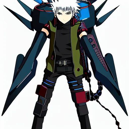 Prompt: beautiful cyberpunk anime boy spiked hair character metal sharp armor award winning character design by studio ghibli h 6 4 0