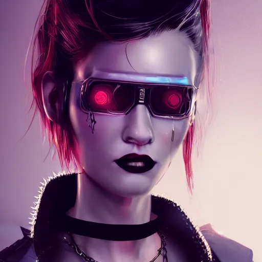 Image similar to female character cyberpunk wearing spiked black collar around neck, realistic, art, beautiful, 4K, HD, collar, choker, collar, choker, punk, artstation, wallpaper,