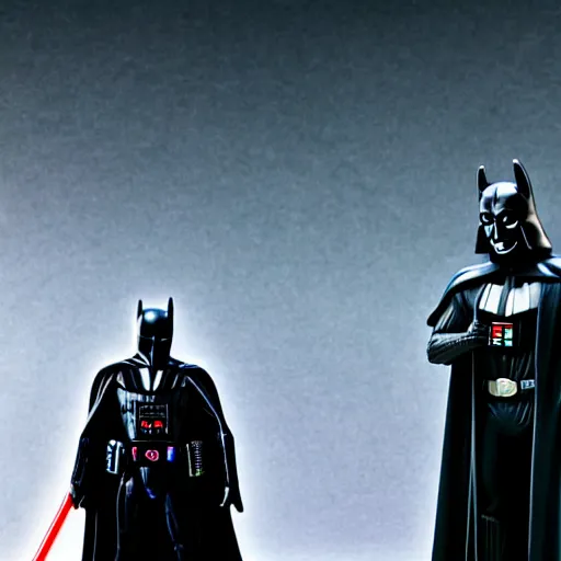 Prompt: batman and darth vader stand side by side, highly detailed, film gran