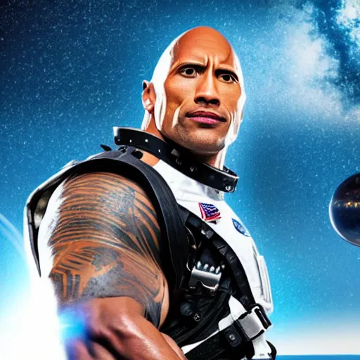 Prompt: a photo of dwayne the rock johnson in a spacesuit + incredible lighting + highly detailed + 8k resolution + photorealistic, smooth
