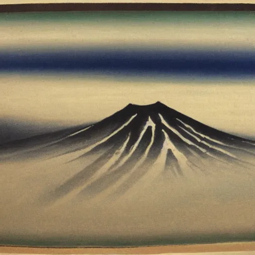 Prompt: mount fuji, misty, ancient japanese painting