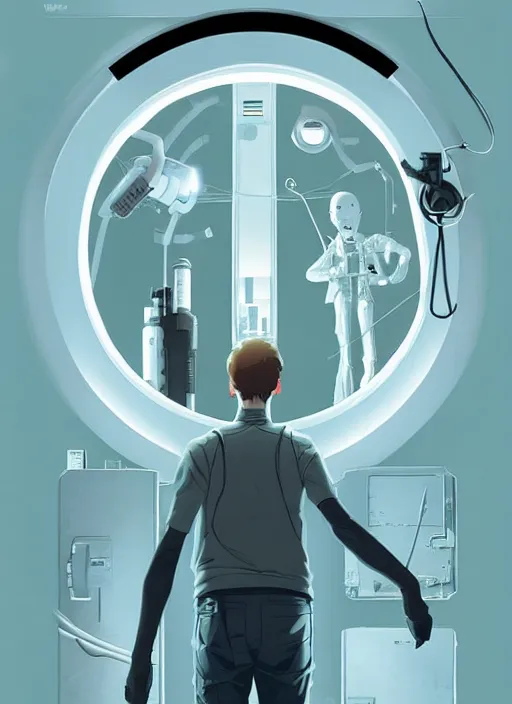 Image similar to poster artwork by Michael Whelan and Tomer Hanuka, Portal Gun, clean